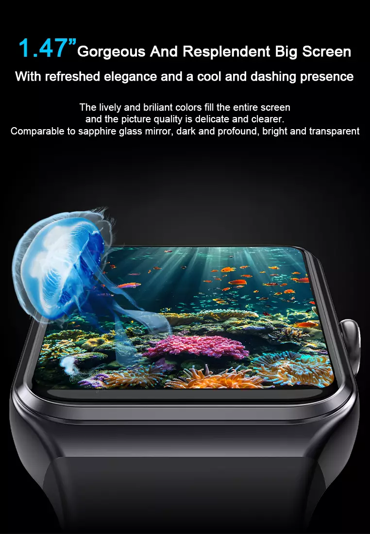 SmartBand C82 SmartWatch Multi-Sport Layar Terang 1.47'' Bluetooth Fitness Tracker Jam Pintar black