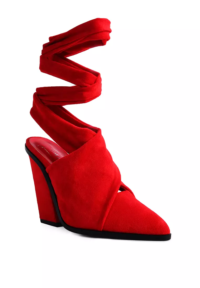 Red suede mules on sale heels