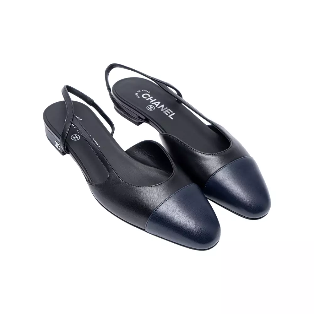 Slingback Flat Goatskin Black Navy