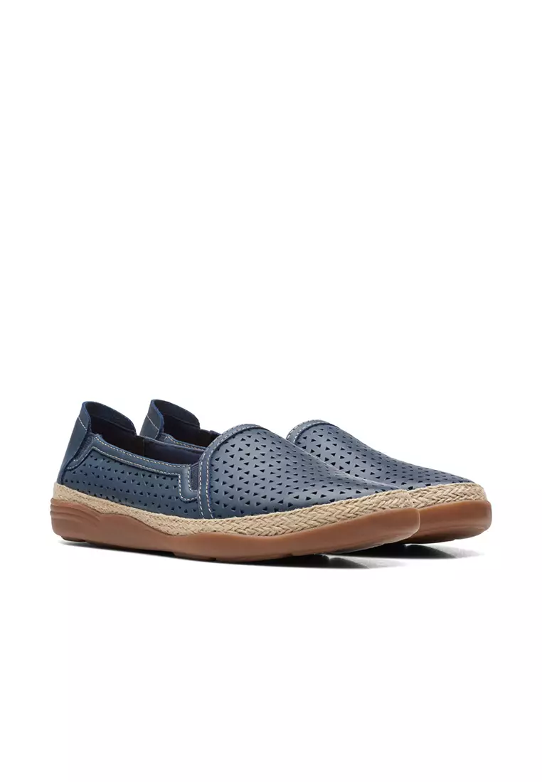 Womens Elaina Ruby Slip On Shoes Navy Leather - Wide Fit