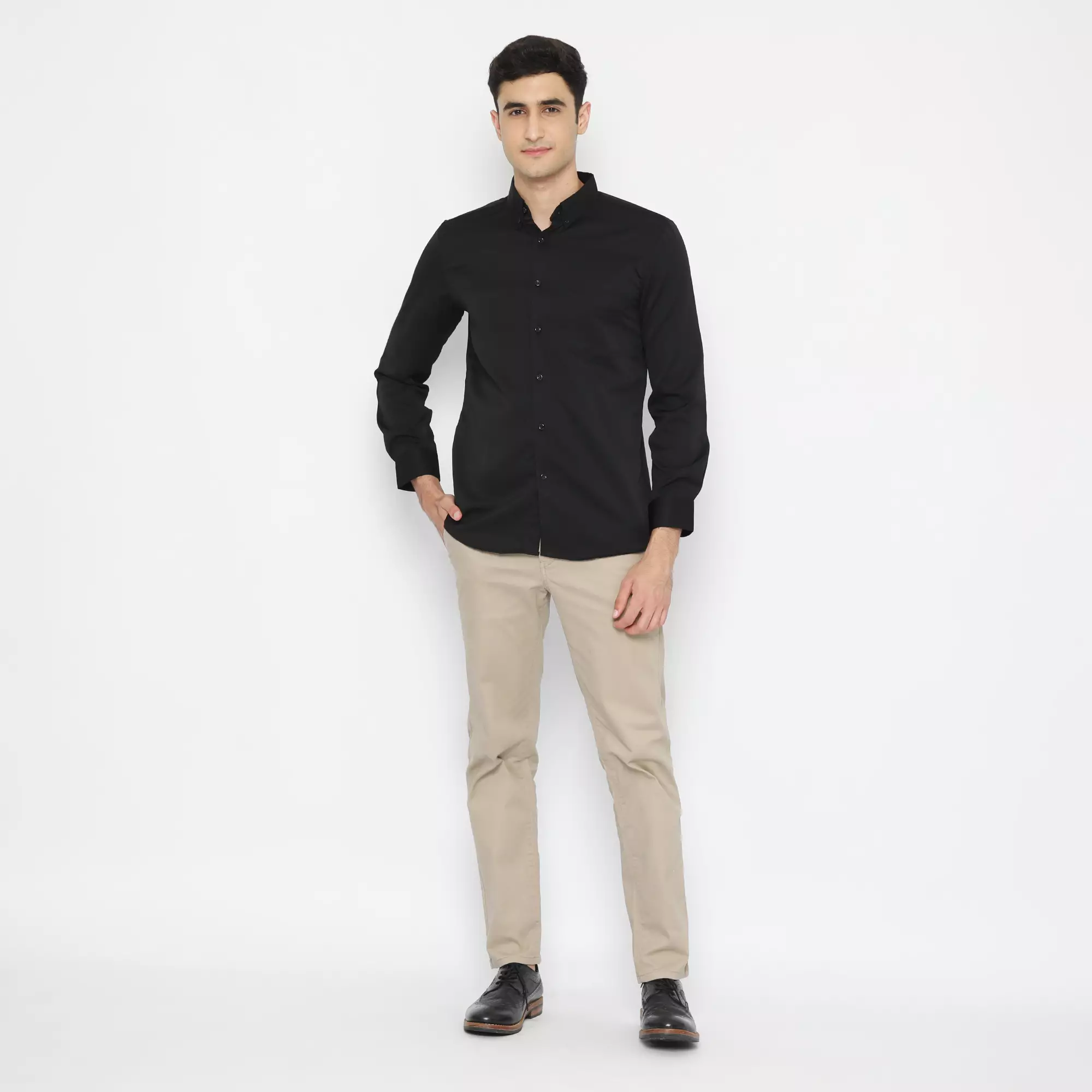 Platini Baju Kemeja Pria Lengan Panjang Polos Polinosic Hitam 66100