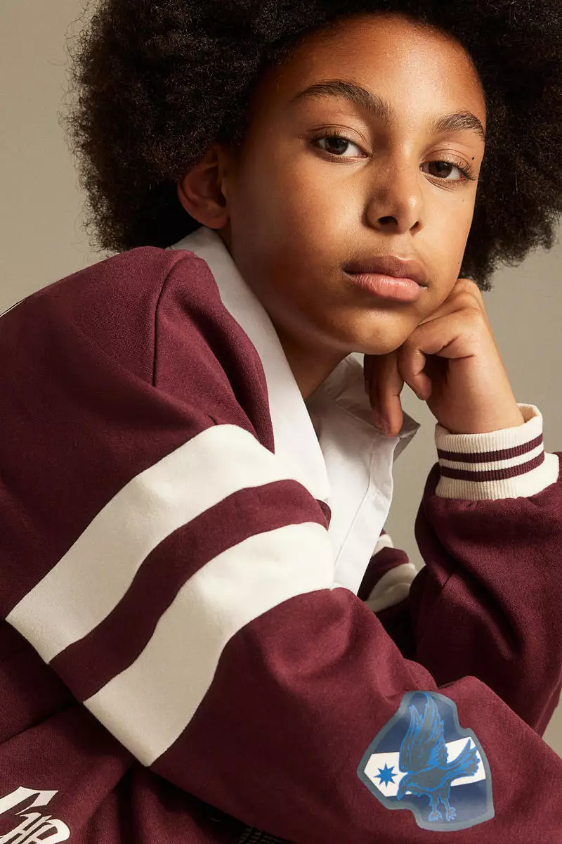 Print-motif baseball jacket