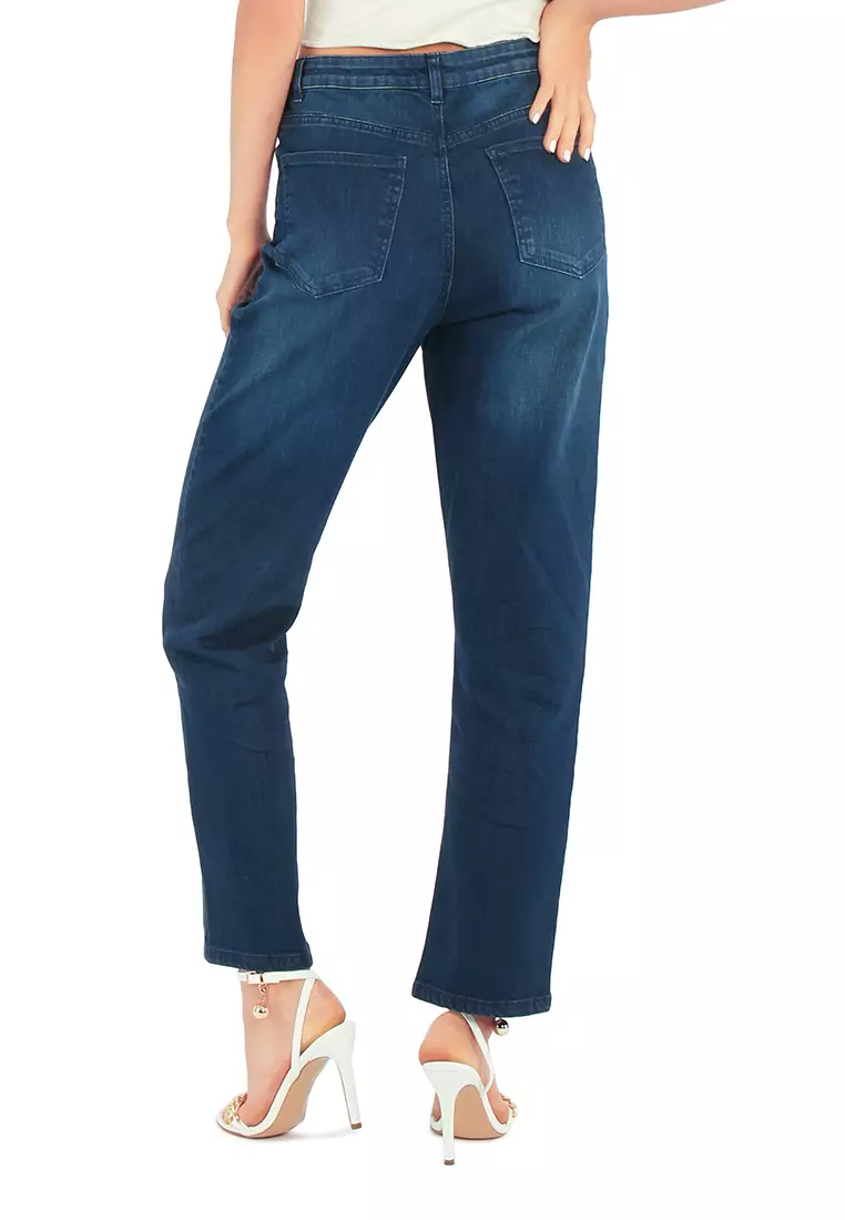 Blue Lightly Washed Mom Fit Jeans Pants