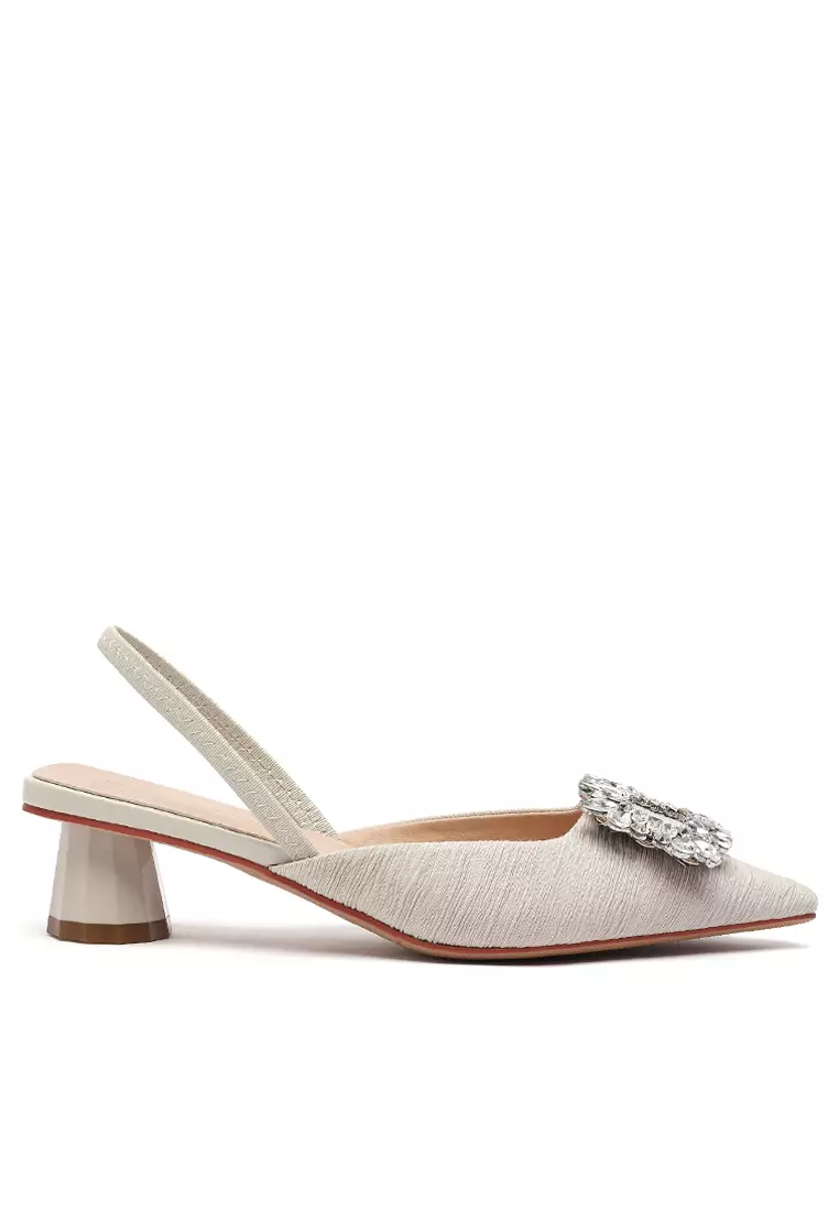 Discount on Twenty Eight Shoes  shoes - SKU: Rhinestone Buckle Satin Fabric Slingback Heel 2240-12