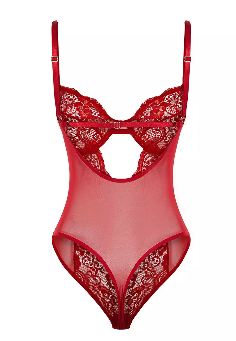 Red Lace Window/Cut Out Detailed Stud Body Thmaw23Bd00011