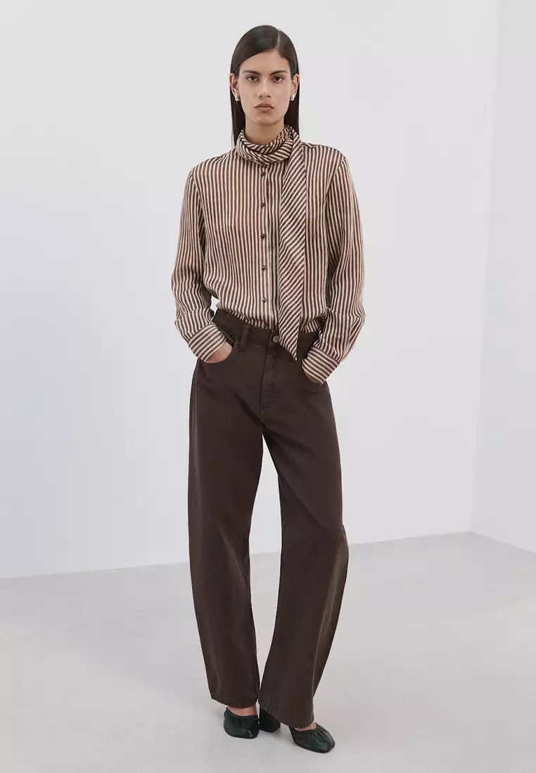 Striped Blouse With Bow Tie Neck