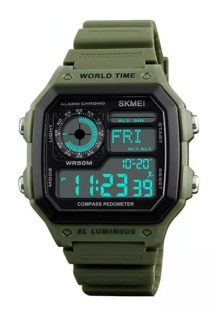 Jam Tangan Sporty Digital Pria Kompas Pedometer Kalori Waterproof Strap Tali Material PU RR88 ORIGINAL