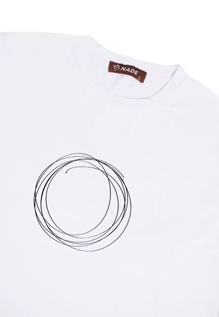 Nade NTC26 kaos distro pria anti kusut garis garis lingkaran coretan putih